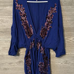Free People Dress Blue Bohemian Kimono Sleeve w/ Floral Embroidery Size S Photo 0