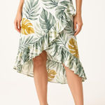 Ember Green White Tropical Leaf Ruffle Asymmetrical A Line Skirt Large Cruise Photo 0