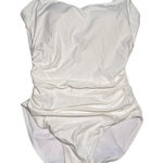 E.Menie White ruched spaghetti strap one piece build in bra swimsuit medium Photo 0