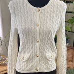 J.Crew Odette Ivory Cable Knit Button Up Cotton Boucle Lady Sweater Jacket Photo 0