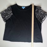 CeCe  Black Floral Ruffle Sleeve Top Size 2X Neutral Chic Stretch Dainty Comfy Photo 6