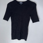 Maeve  anthropologie Small Black Ribbed Short Sleeve T-shirt‎ Photo 0