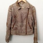 Free People | Brown Tapestry Moto Style Jacket Asymmetrical Zipper | Size 10 Photo 0