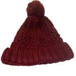 West Loop  Knit Pom Pom Beanie Hat Fold Over Burgundy One Size Fits Most Photo 44