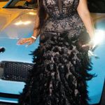 Maxi Feathered Prom Dress (size 16) Black Photo 0