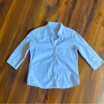 LL Bean Blue and White Stripes 3/4 Length Sleeve Button Down Shirt Oxford Cotton Size undefined Photo 1