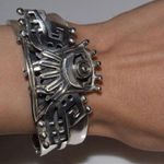 Sterling Silver TAXCO Aztec cuff bracelet, 62g Photo 0