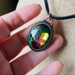 Rainbow Rhinestone antique Black Leather Choker Pink Photo 4