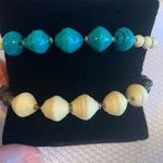 Bracelet Set Stretch Beaded Turquoise Brown Cream Off White Blue Photo 0