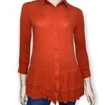 Soft Surroundings  Size XS Burnt Orange Long Sleeve Ruffle Hem Button Front Shirt Photo 0