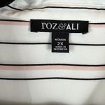 Roz & Ali Button Up Top Womens 2X White Striped Tie Sleeve Career Mature Office Photo 3