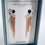 NWT Christian Siriano Waterfall Rhinestone Baguette Earrings Wedding Prom Fringe Gold Photo 0