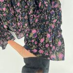 Free People Meant To Be Black Floral Print Full Mutton Sleeve Peasant Blouse M Photo 10