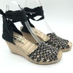 Free People Amalfi Coast Wedge Sandals Lace Up Ankle Strappy Black Beige 40/10 Photo 0
