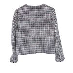 J.Crew  Tweed Fringe Plaid Blazer Jacket Navy Blue Red White Size 10 EUC Photo 11