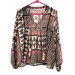Love Stitch Size Small Blouse Brown Neutrals‎ Paisley Boho Print Sheer Overshirt Photo 0
