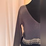 ZARA  Grey Ribbed Knit Long Sleeves Hanging Rhinestones Cropped  Shirt NWT Size L Photo 4