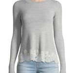 Rebecca Taylor  Gray White Lace Combo Pullover Alpaca Wool Sweater Size S Photo 0