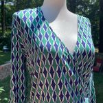 BODEN Green Blue Print Jersey Knit Long Sleeves ELODIE Wrap Shirt Top Size 10 Photo 1