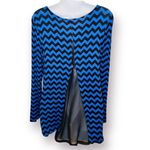 Shanley Chevron Mesh Back Casual Long Sleeve Top Hi Lo Hem Royal Blue Black M Size M Photo 3