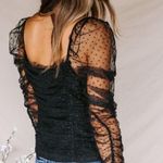 VICI Benefit Polka Dot Ruched Gathered Sleeve Mesh Tulle Top by Free the Roses Photo 2