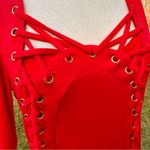 Venus  Red Lace Up Long Sleeve Top Photo 5