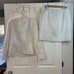 Le Suit  Metallic Skirt Suit Set Women's Size 14 Holiday 2 Piece Silver Cotton Photo 2