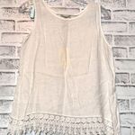 Women's Italian made 100% linen Sleeveless embroidered Lace Hem Top size small White Photo 0