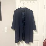 Eileen Fisher 100% Silk Georgette Crepe Long Blazer Navy XL Photo 1
