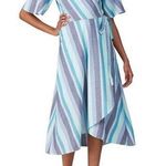 B Collection by Bobeau Orna Wrap Dress Blue Striped Midi Sleeveless M Size M Photo 0