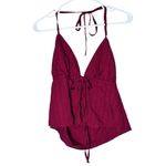 NWOT Women’s Y2K Front Tie Halter Crop Top – XL – Plissé Flowy Split Cami Red Photo 6