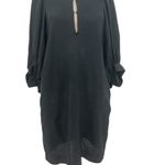 Apiece Apart  Mini Shift Dress Balloon Sleeve V-Neck Linen Tencel‎ Black Size 2 Photo 3