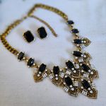 Vintage Vibes Gold and Black Statement Necklace and Earrings Set Photo 1