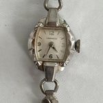 Caravelle Ladies Watch Vintage White Gold Filled Stretch Bracelet Mechanical Photo 2