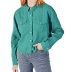 ÉTICA DIANA TOP JADE Linen blend Size XS Snap Buttons long sleeves collared NWT Blue Photo 0