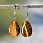 Tiger’s Eye Teardrop Pendant Hook Earrings Brown Photo 1