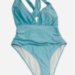 Marilyn Monroe NWOT 1 Pc  Halter Top Style Swimsuit Solid Light Blue 1XL Hi-Leg Photo 0
