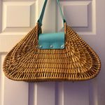 Kate Spade New York Wicker & Turquoise Leather Shoulder Bag | Pyramid Turn-Lock Photo 3