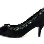 Salvatore Ferragamo CARLA 70mm BLACK SUEDE WITH SCALLOPING TRIM BOW PUMPS SIZE 4 Photo 7