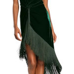 Lulus NWT Fringe For Life Velvet Green One Shoulder Fringe Dress SMALL Photo 0