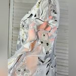 TENDENCY Women's Long Formal Silver Dress with Sheer Floral Overlay Photo 5