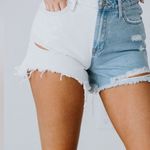 Vervet  Rebecca high rise colorblock fringe Denim shirts size medium Photo 0