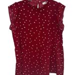 None Women’s Casual Heart Print Cap Sleeve Ruffle Neck Loose Babydoll Shirt Photo 0