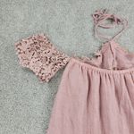 Umgee  Womens Top Medium Pink Lace‎ Trim Off the Shoulder Halter Tie Neck Photo 6