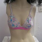 PINK - Victoria's Secret  lace trimmed triangle bra in white and pink size medium. Photo 1