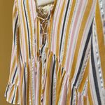 Blue Island  Beach Coverup Tropical Striped Mini Pullover Dress Tie Front Small Photo 4