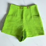 ZARA Neon Green Gold Button High Waist Shorts Size XS Photo 0