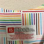 Rainbow Stripe Linen Blend Tiered Hem Pocketed Sun Dress XS White Photo 7