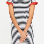 Boden Emily Dress White Striped Ruffle Short Sleeve Knee Length Size 12R Photo 0