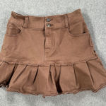 Hollister High Rise Mini Skirt Size X-Small Brown Denim Pleated Hem Y2k Photo 0